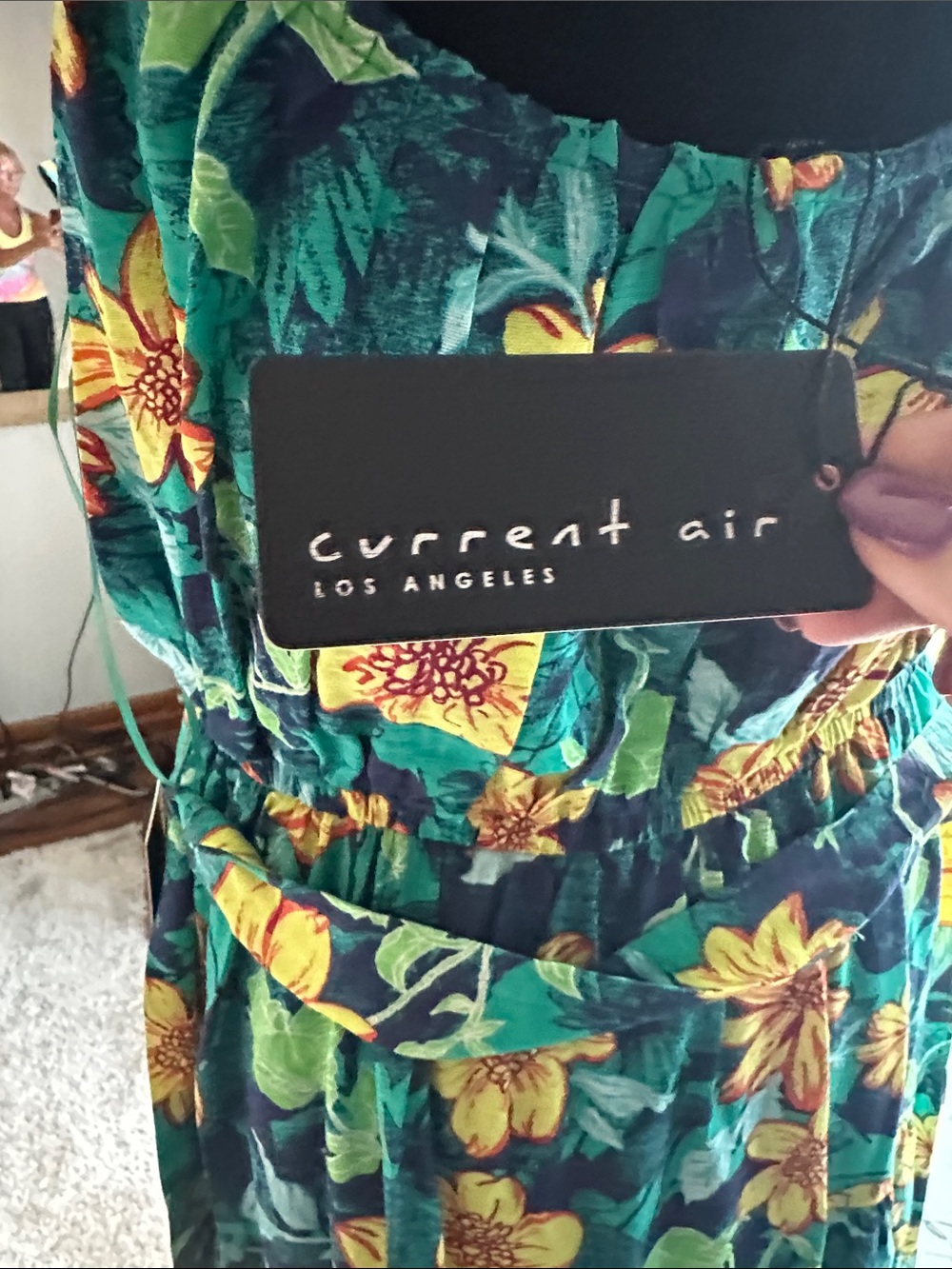 Current Air Teal Floral Tiered Maxi Dress with Yellow Blooms - Picture 2 of 3